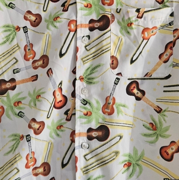 Revolution Clothing Men's Guitar Print Satin Tropical Hawaiian Shirt Size M - Picture 2 of 6